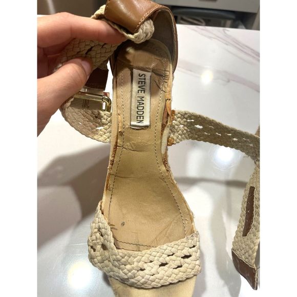 Steve Madden Magestee Wedges Womens 7 Woven Espadrilles Sandals Cream - Picture 3 of 5